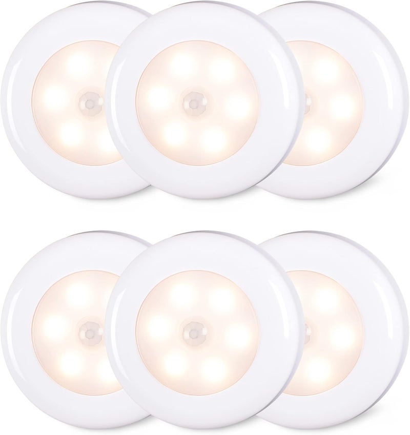 STAR-SPANGLED 6 Pack 2.8” Motion Sensor Lights Indoor AAA Battery Operated, Stick on LED Puck Light for Stairs, Under Cabinet, Closet, Warm White - Image 1